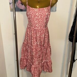 Floral Tiered Midi Dress in Rose Pink